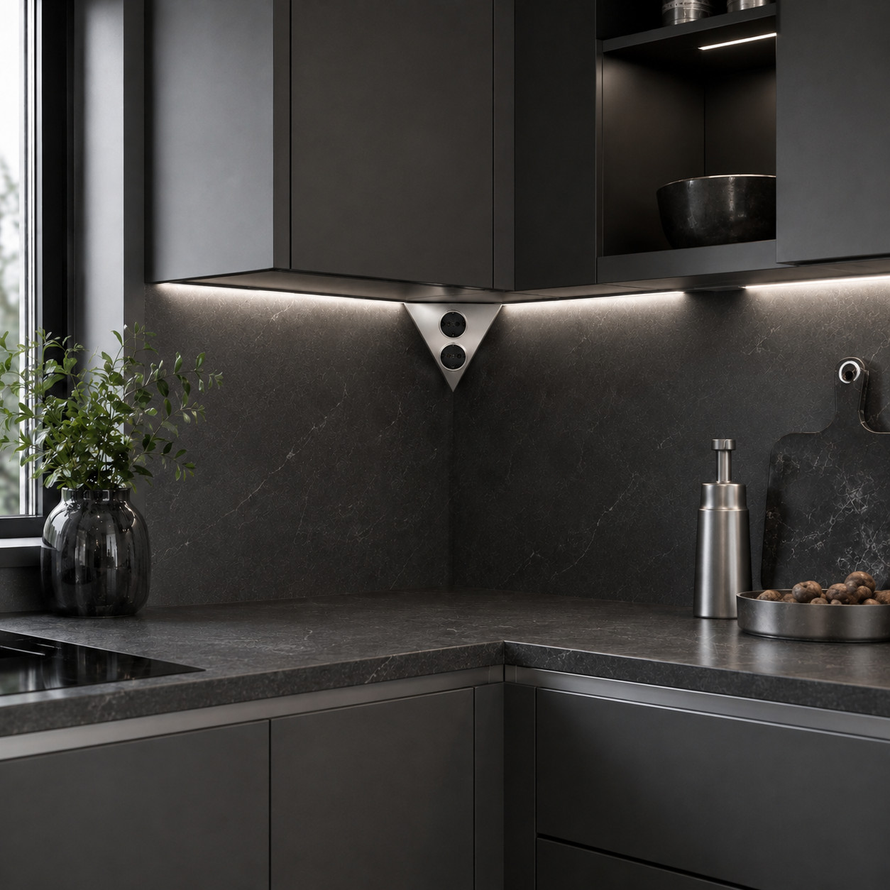 Hera Luxor 2-fach Ecksteckdose edelstahlfarbig 172 x 125 x 88 mm