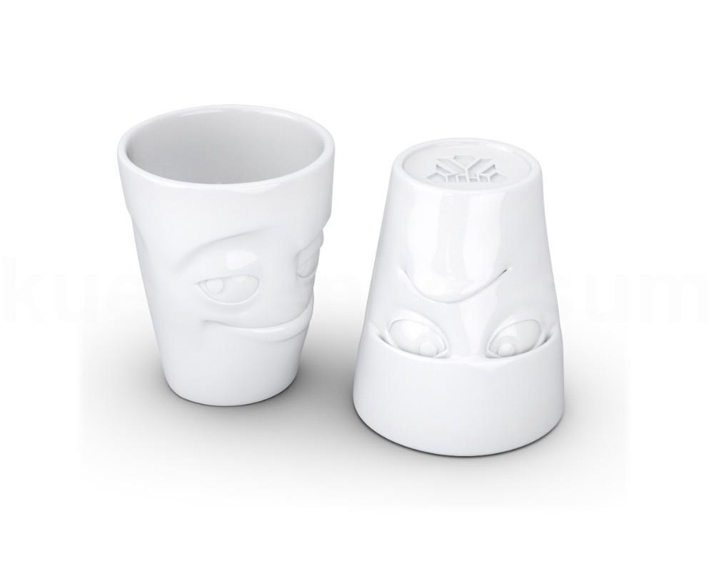 TV Tasse Becher Set 27.01 grummelig und verschmitzt weiß