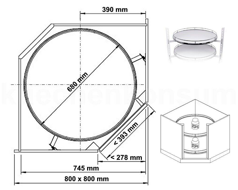 Eckschrank Recorner 4/4 Drehbeschlag 800er 2maxx Drehboden
