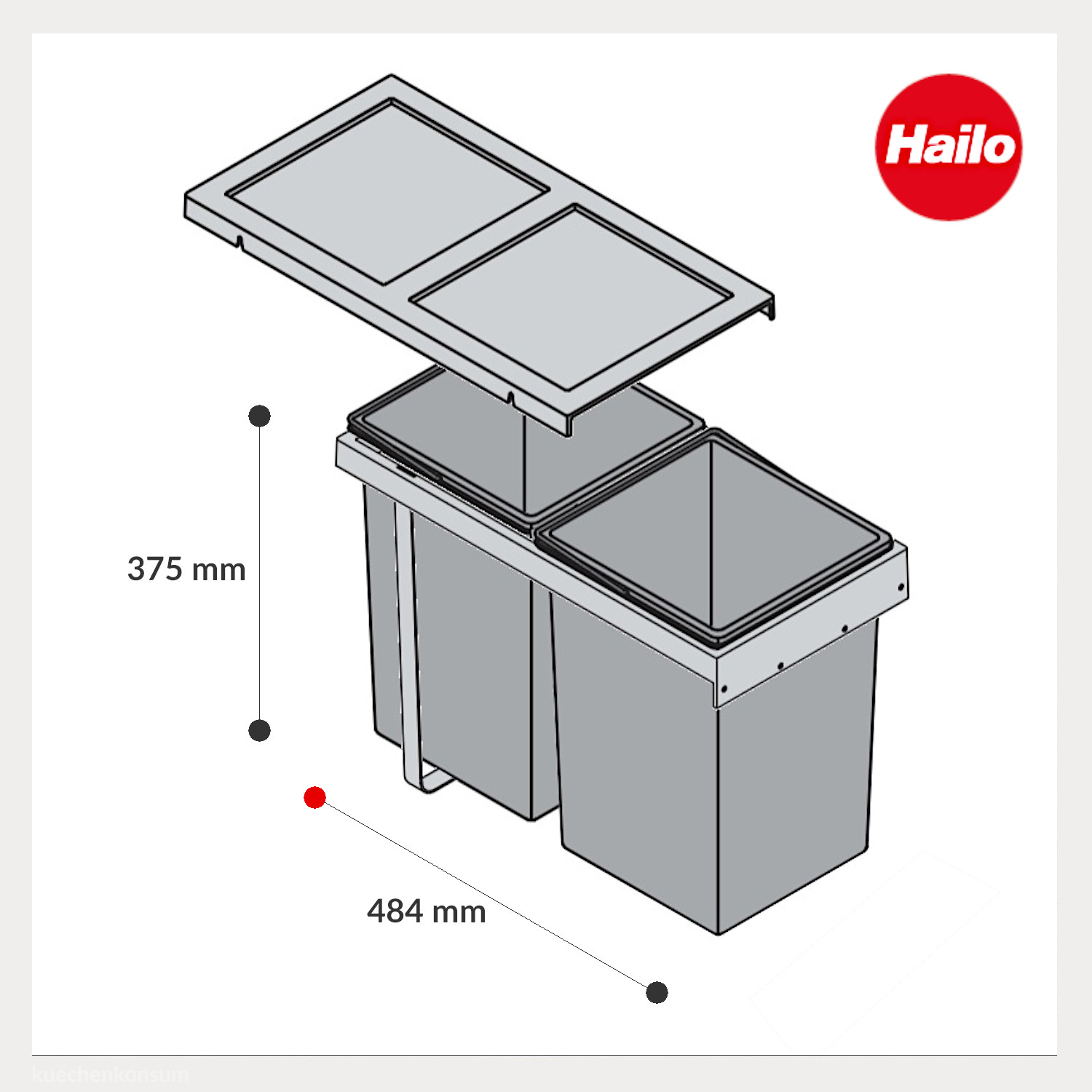 Hailo Abfallsammler 3669002 AS Tandem 2x 15 L mit Biodeckel dunkelgrau