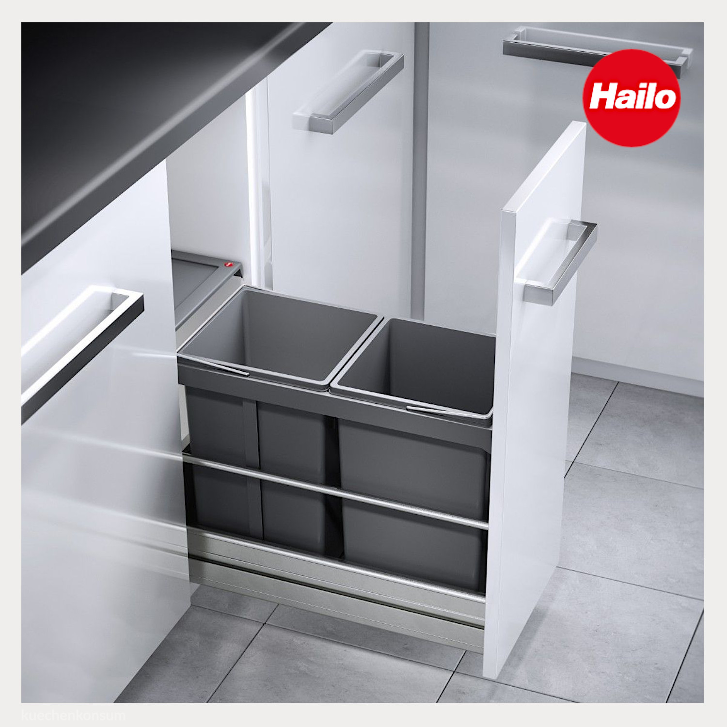 Hailo Abfallsammler 3669002 AS Tandem 2x 15 L mit Biodeckel dunkelgrau