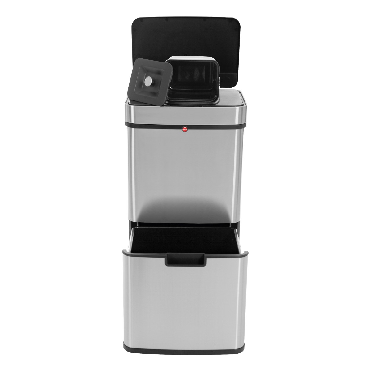 HAILO Stanmülleimer 6560010 Öko Vario XL Sensor 2x25 L + 4 L Bio Edelstahl