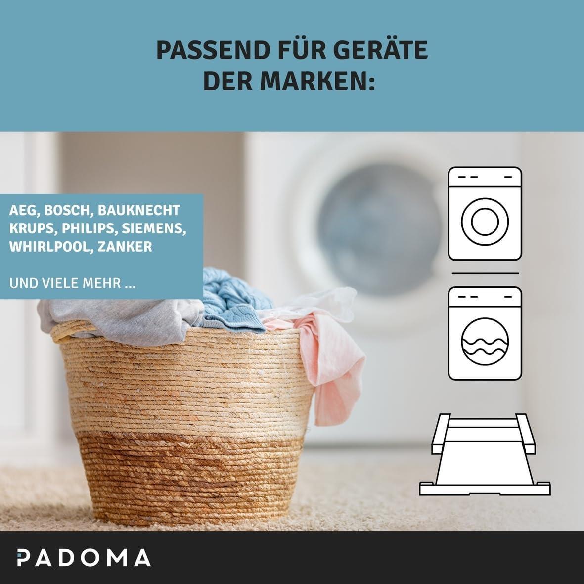 Padoma Zwischenbaurahmen Metall 10090962 weiß mit Auszugsplatte für Waschmaschine Trockner