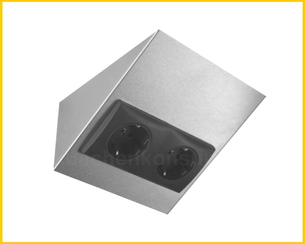 Thebo Keilsteckdose 228896ST2 Edelstahl 2fach ST/2 889 142 mm waagerecht