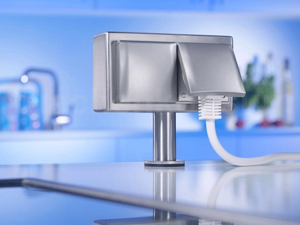 Thebo Inselsteckdose 17006KLD Edelstahl 2fach KI-ST/2 KLD mit Deckel Silber