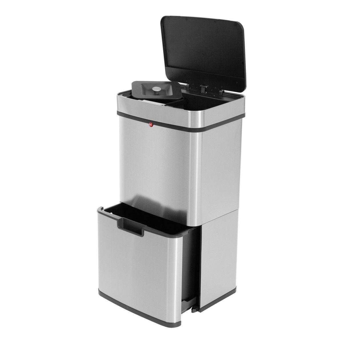 HAILO Stanmülleimer 6560010 Öko Vario XL Sensor 2x25 L + 4 L Bio Edelstahl