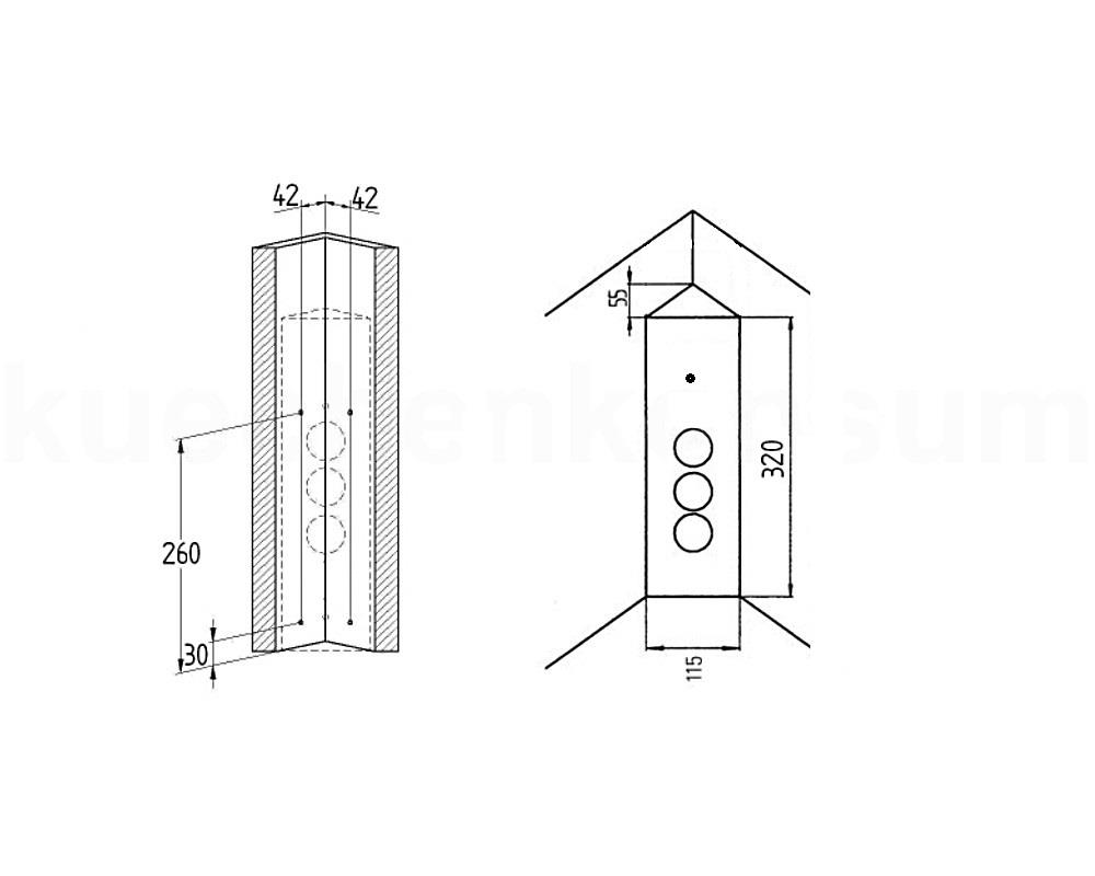 Thebo Ecksteckdose 175956/320/3 Edelstahl 3fach STA 3007/320/3 schaltbar
