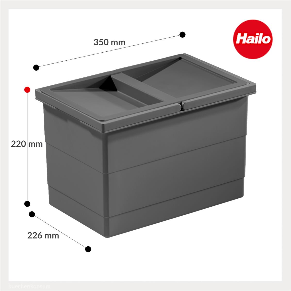 Hailo Inneneimer 1136309 mit Deckel 350 x 226 x 220 mm 2 Henkel dunkelgrau
