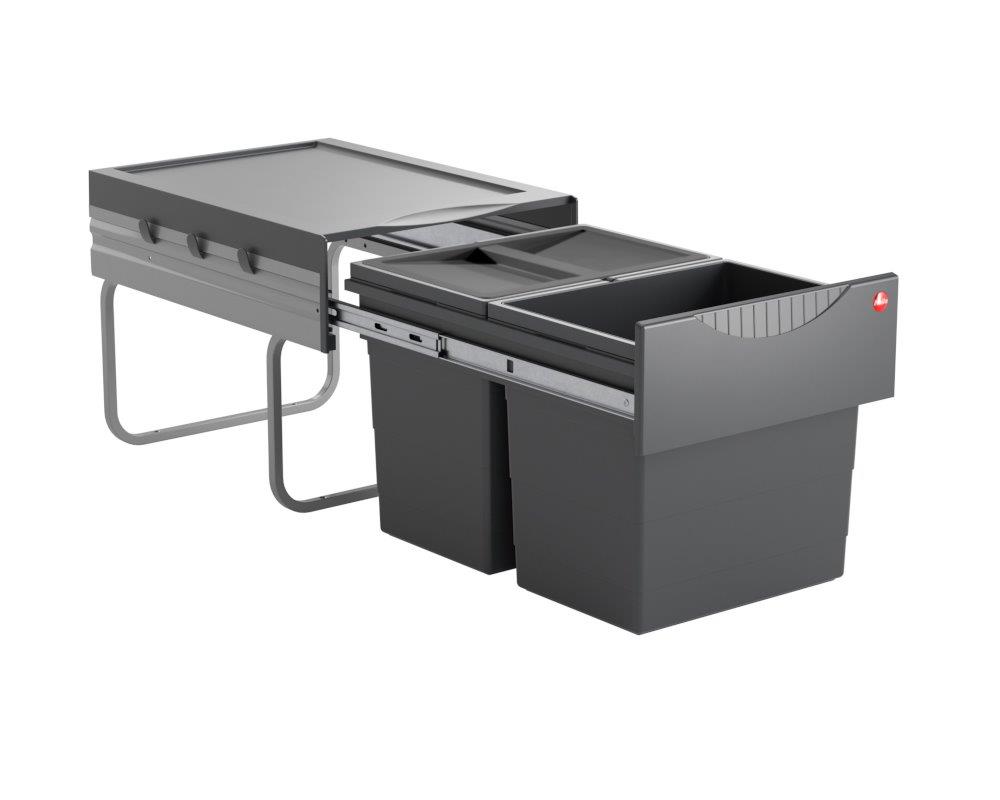 Hailo Abfallsammler 3641522 Raumspar-Tandem 2x 18 Liter dunkelgrau