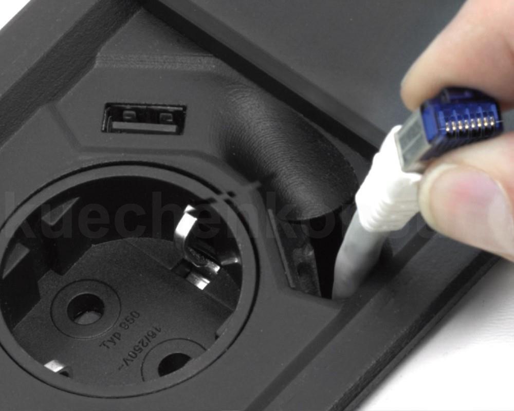 Schulte EVOline Square80 00.002 Tischsteckdose CAT 6 Patchkabel