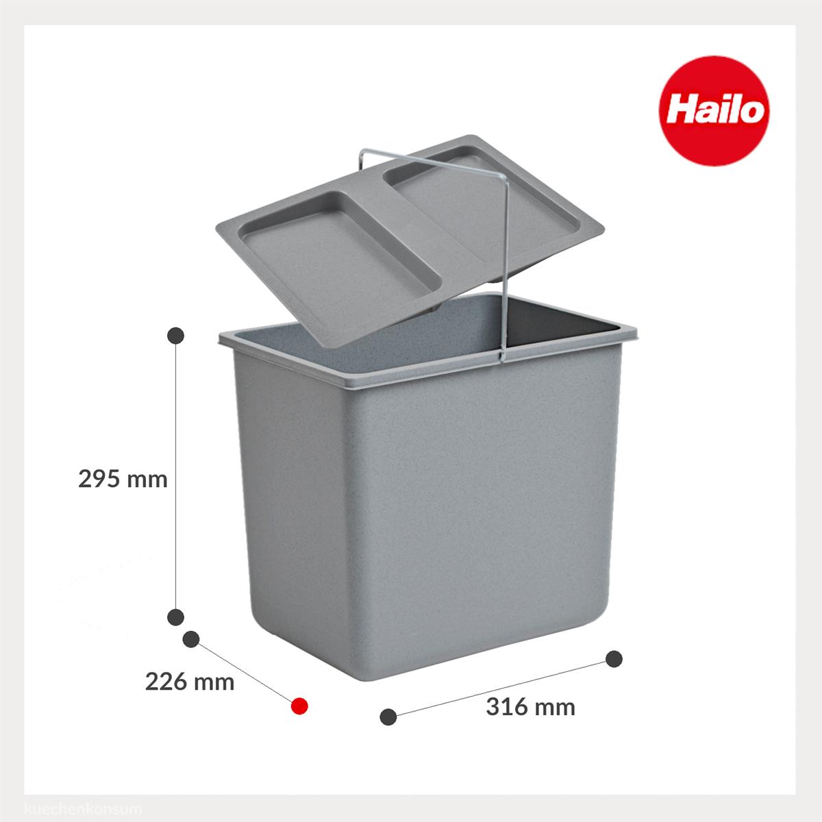 Hailo Inneneimer 1094079 mit Deckel hellgrau 18 L 316 x 226 x 286 mm