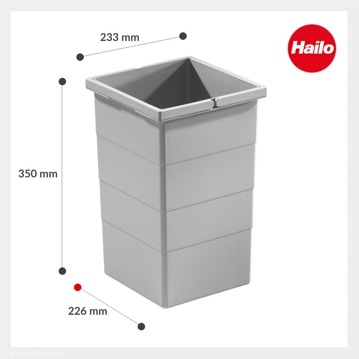 Hailo Inneneimer 1076099 hellgrau 15 Liter 226 x 233 x 350 mm 2 Henkel