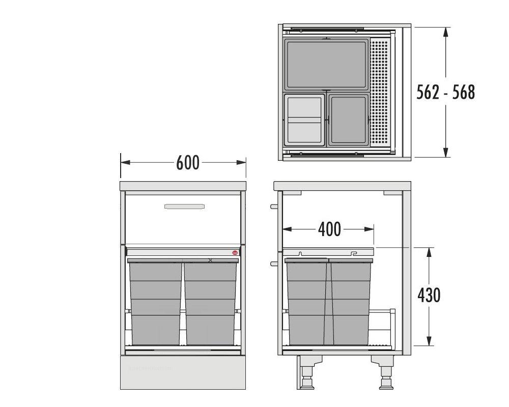 Hailo Abfallsammler 3301681 Allegro 430 Einsatz 2x 13 + 28 L Dunkelgrau