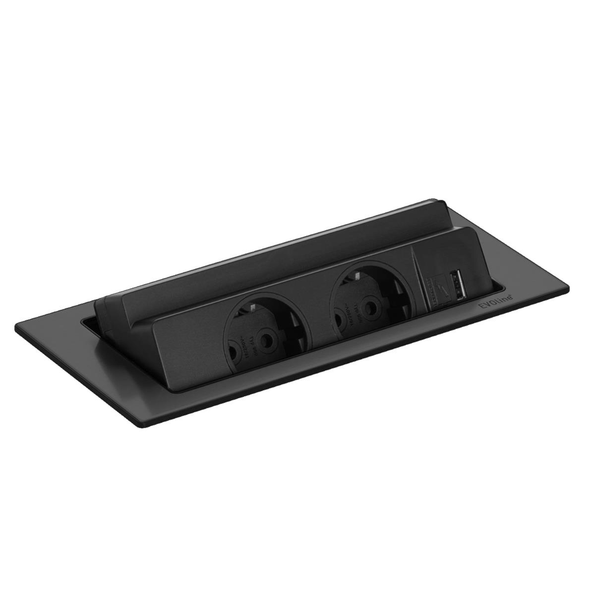 Schulte EVOline BackFlip 10.053 USB-A Charger + Einbausteckdose 2 fach matt schwarz lackiert