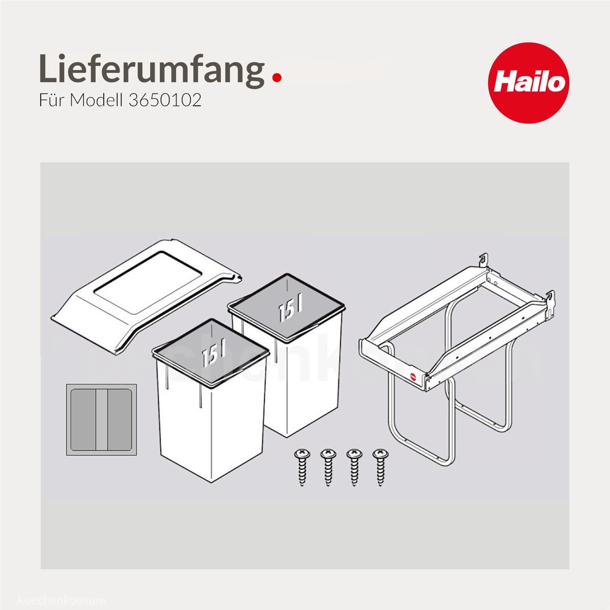 Hailo Abfallsammler 3650102 TA Swing A Tandem 2x 15 Liter mit Deckel