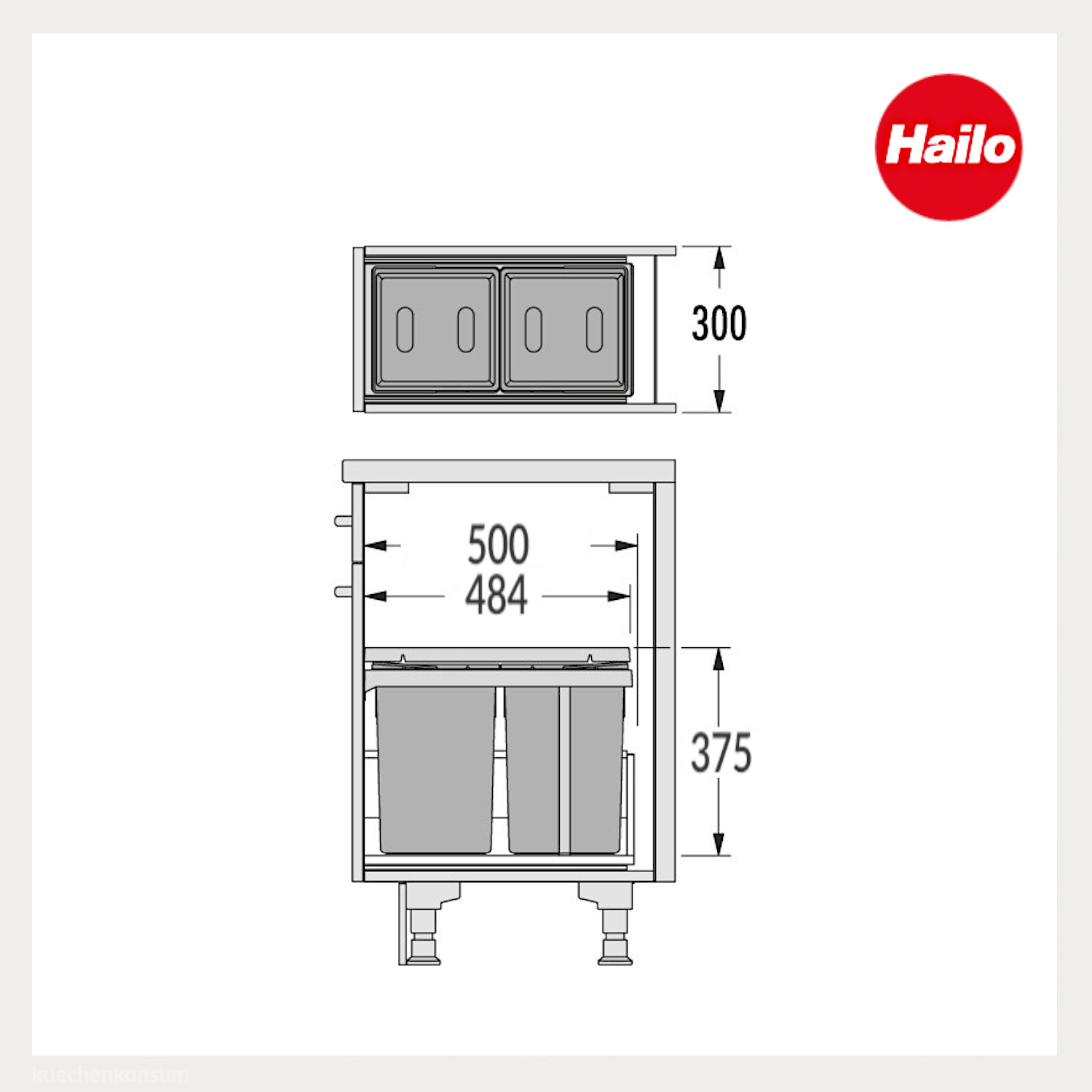 Hailo Abfallsammler 3669002 AS Tandem 2x 15 L mit Biodeckel dunkelgrau