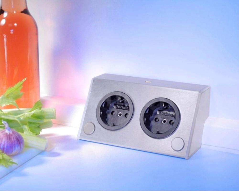 Thebo Aufbausteckdose 17912206 Edelstahl 2fach ST 3900 A ST/2 USB waagerecht