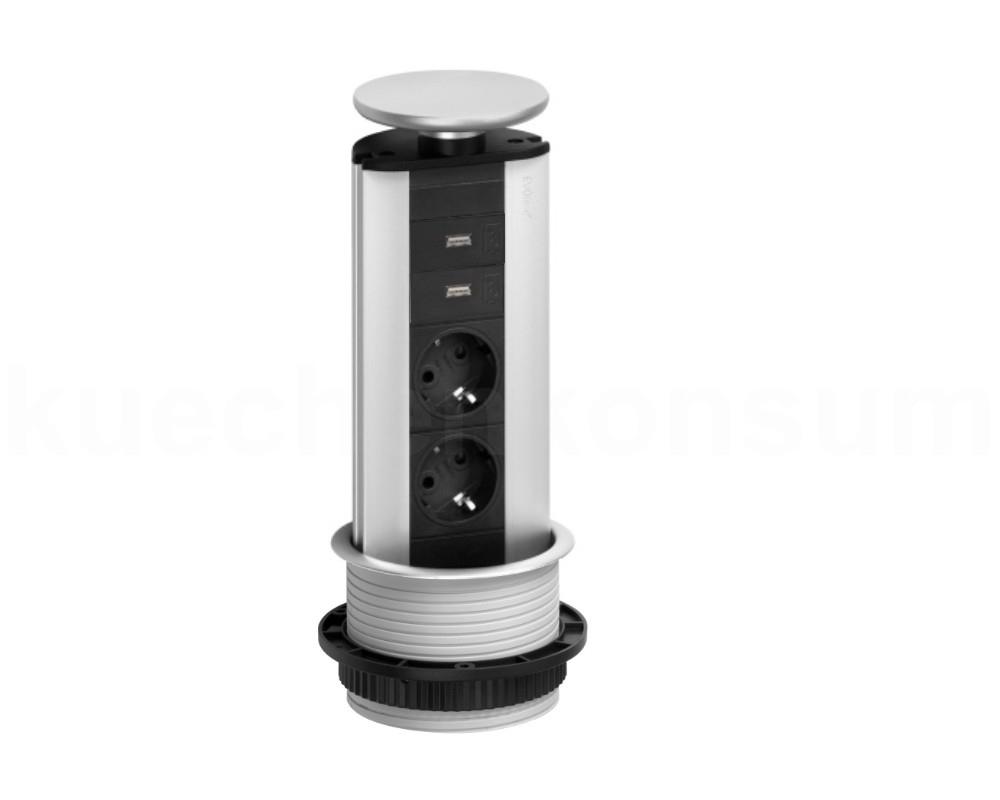 Schulte EVOline Port 03.013 versenkbare Steckdose Charger 2 VDE + 2 USB Edelstahl