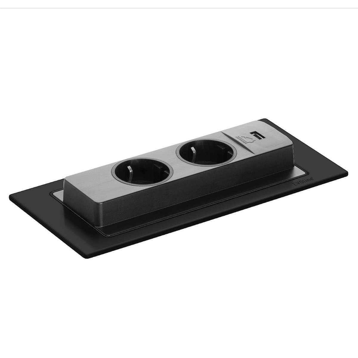 Schulte EVOline BackFlip 10.053 USB-A Charger + Einbausteckdose 2 fach matt schwarz lackiert
