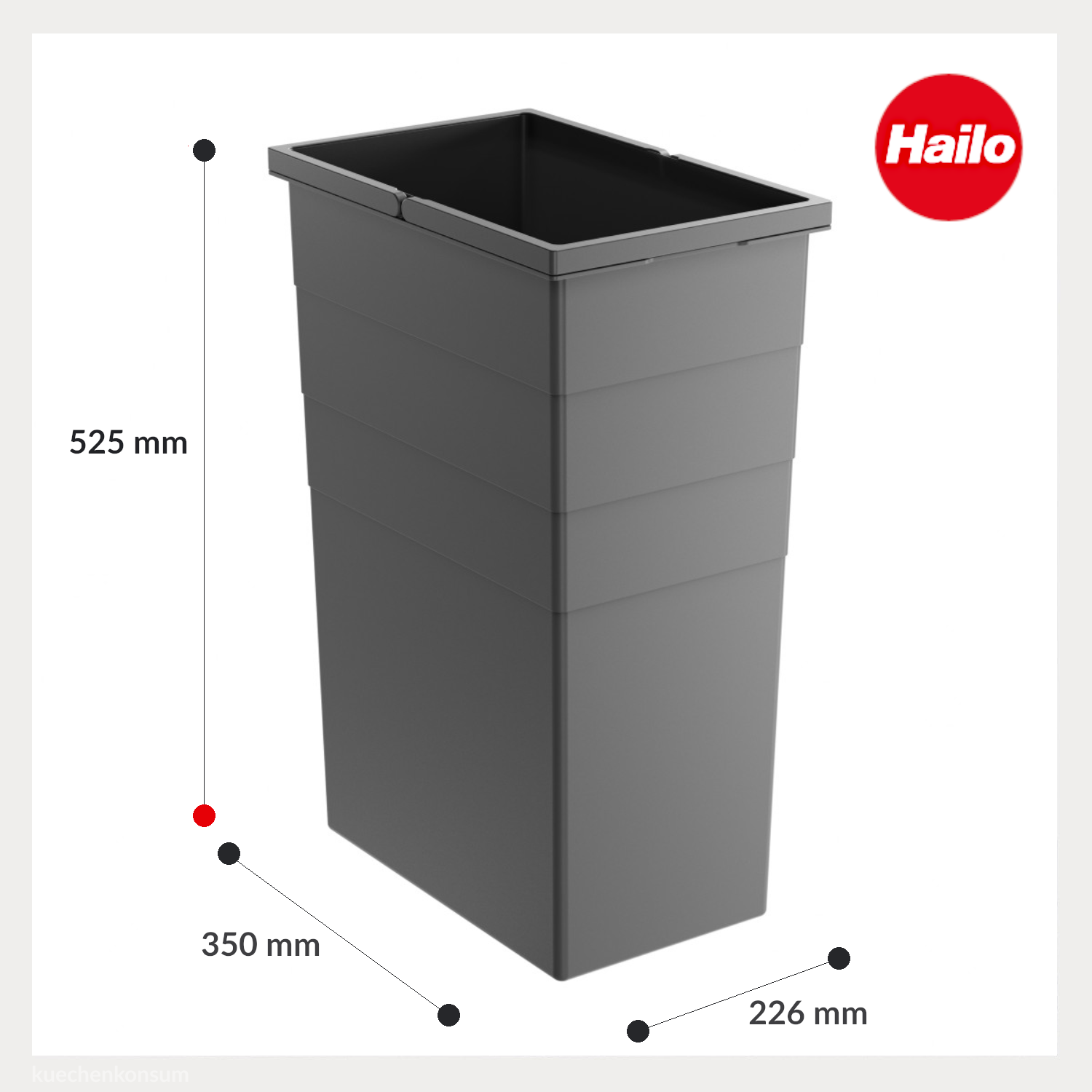 Hailo Inneneimer 1221439 mit Deckel dunkelgrau 35 Liter 350 x 226 x 525 mm