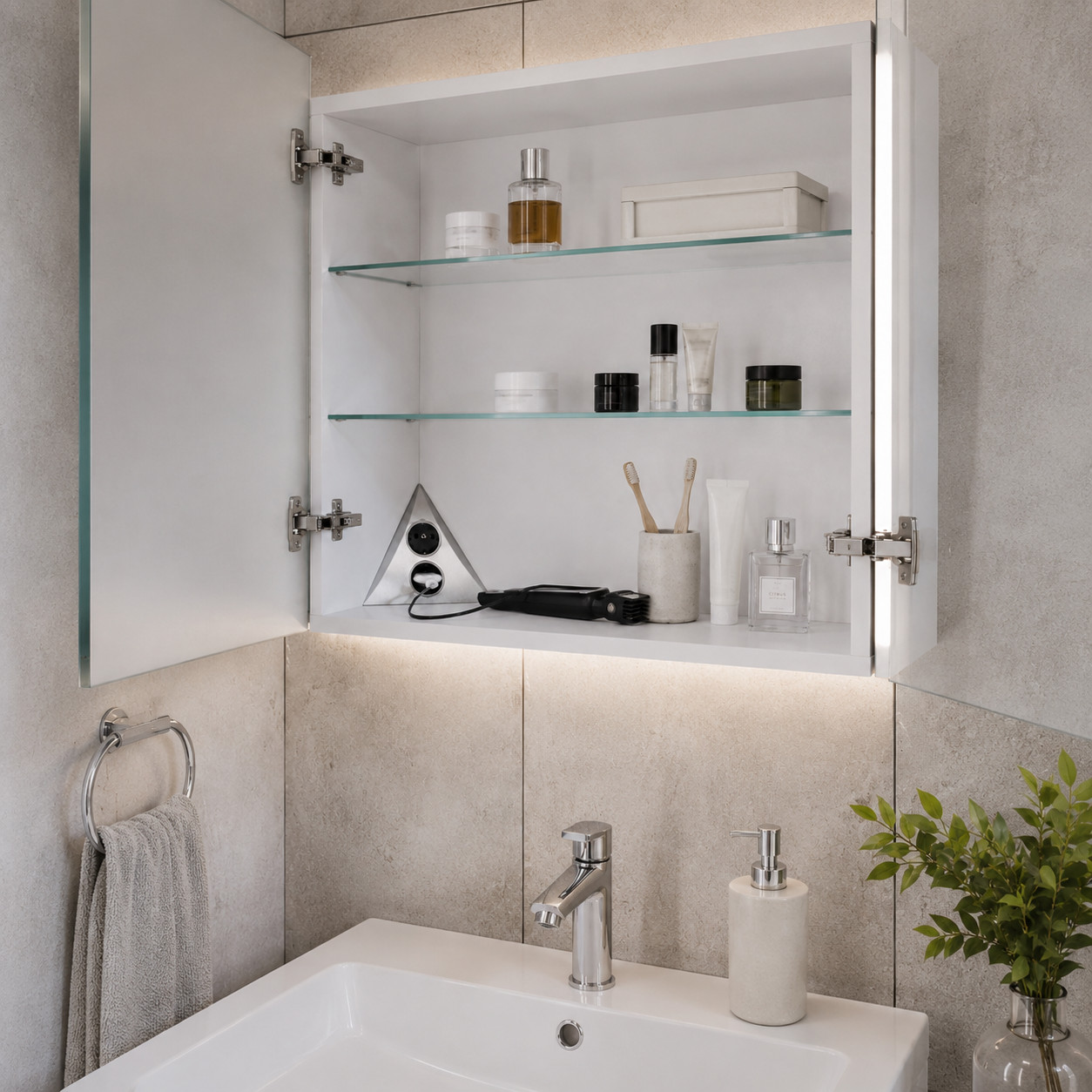 Hera Luxor 2-fach Ecksteckdose edelstahlfarbig 172 x 125 x 88 mm