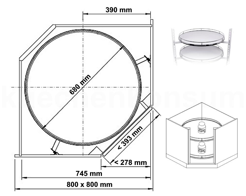 Eckschrank Recorner 4/4 Drehbeschlag 800er 2maxx Drehboden