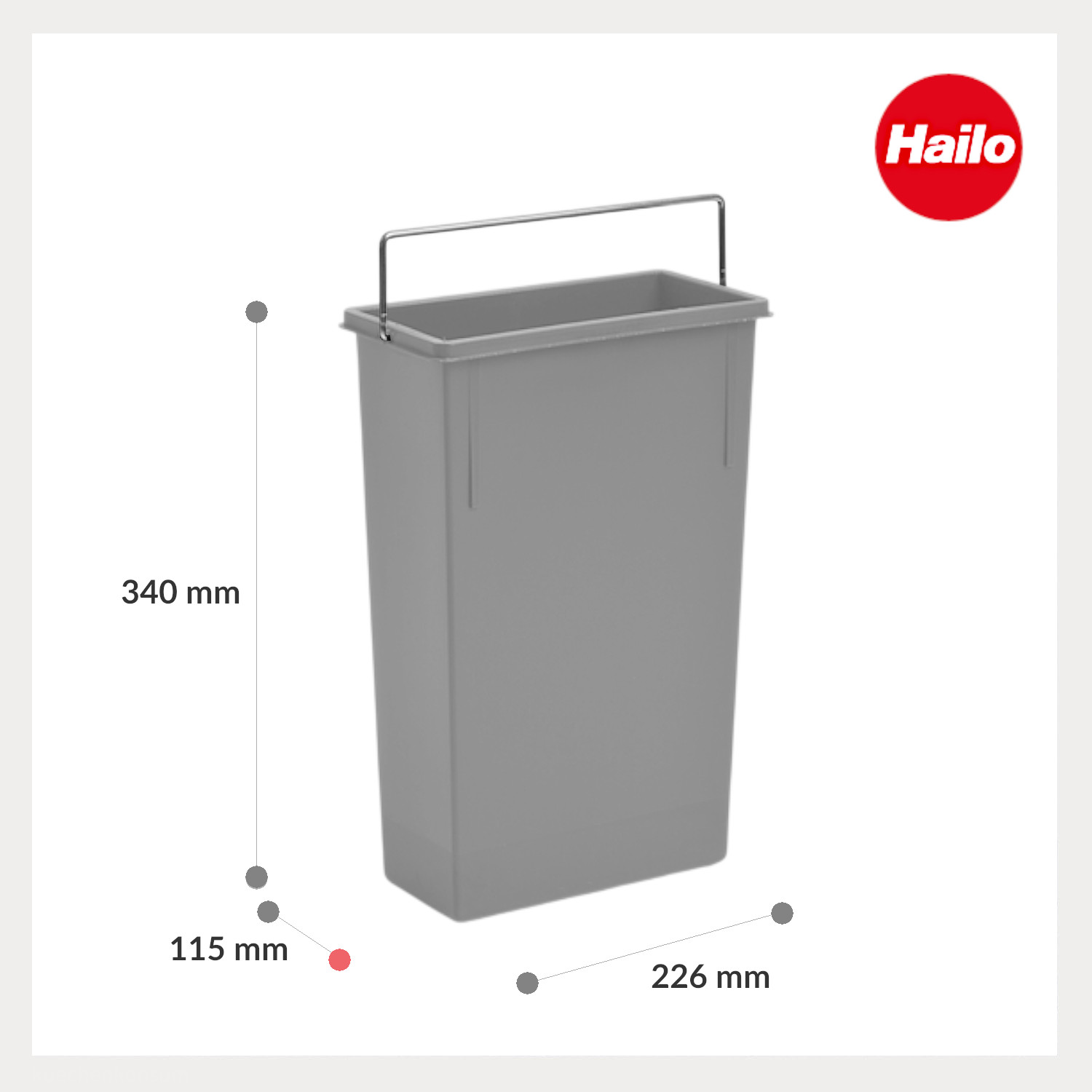Hailo 7 L Inneneimer 1068909 signalgrau 226 x 115 x 340 mm mit Henkel