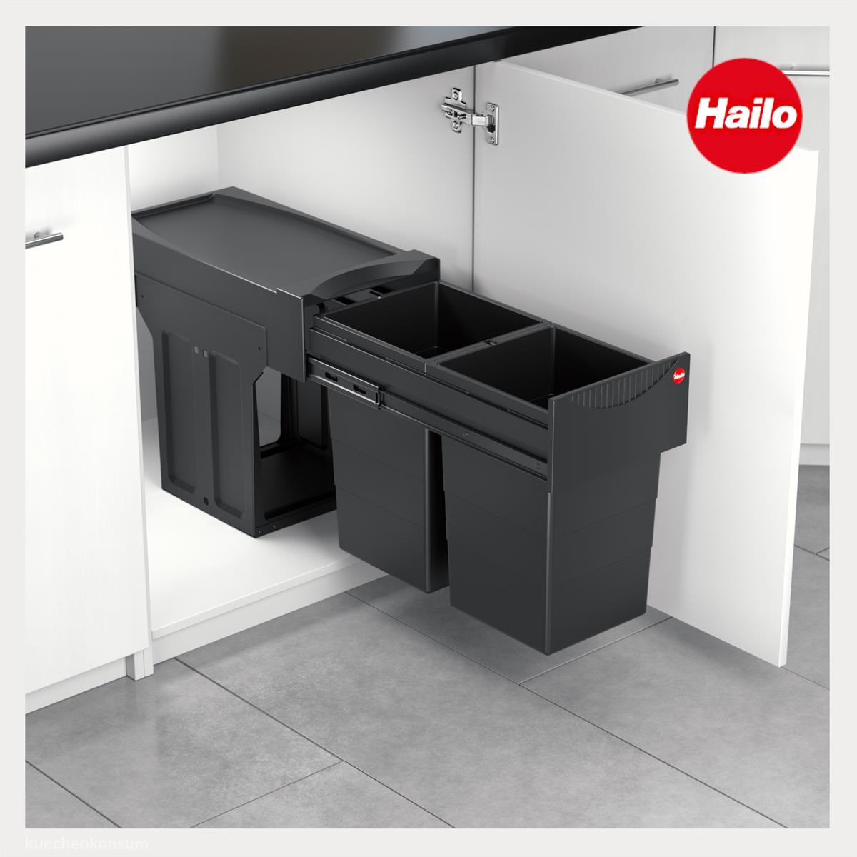 Hailo Abfallsammler 3666851 Tandem 2x 15 Liter Black Edition limitiert
