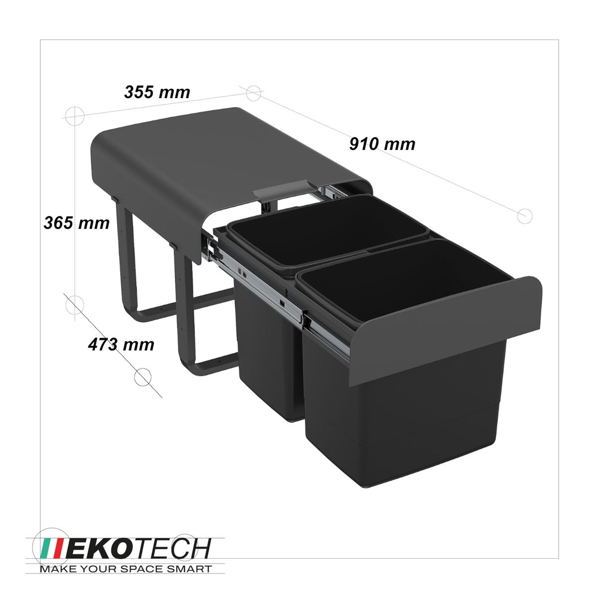Ekotech Abfallsammler EKKO.22 oriongrau 2x 15 Liter