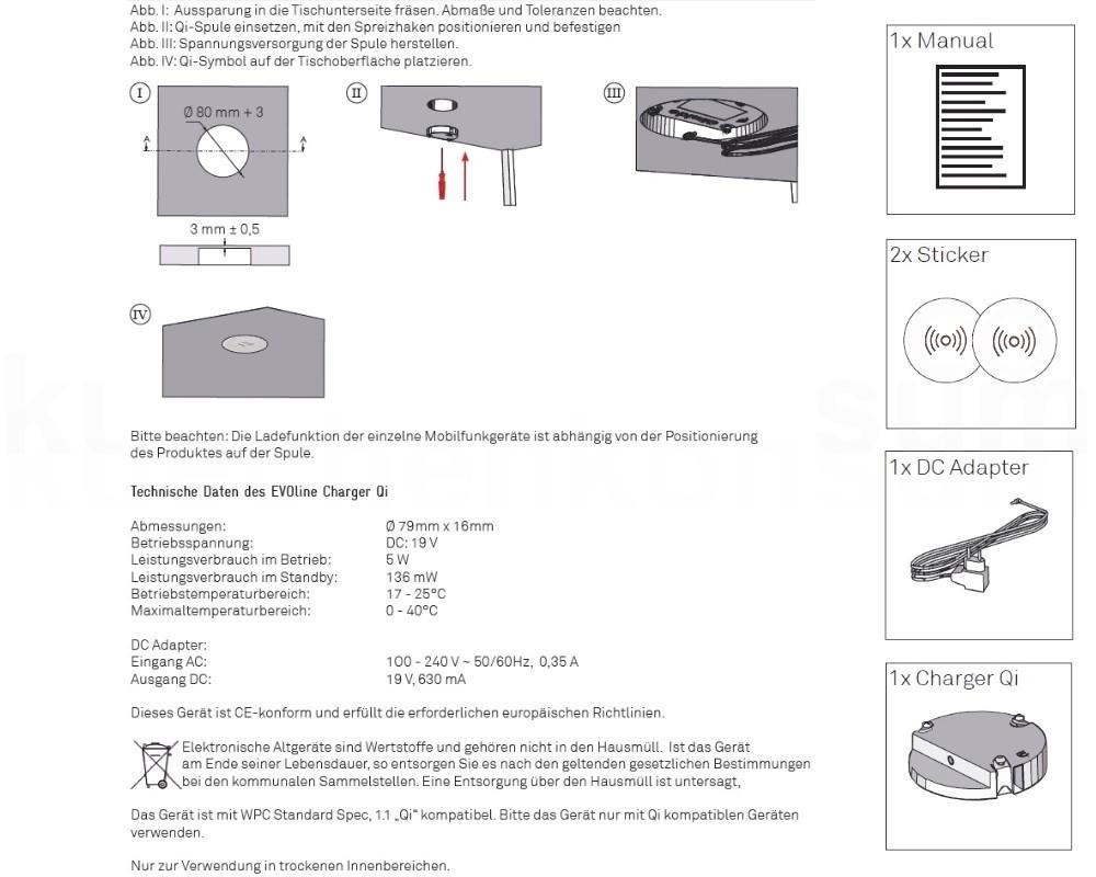 Schulte EVOline Charger QI 91.128 kabellose Ladespule Einbau