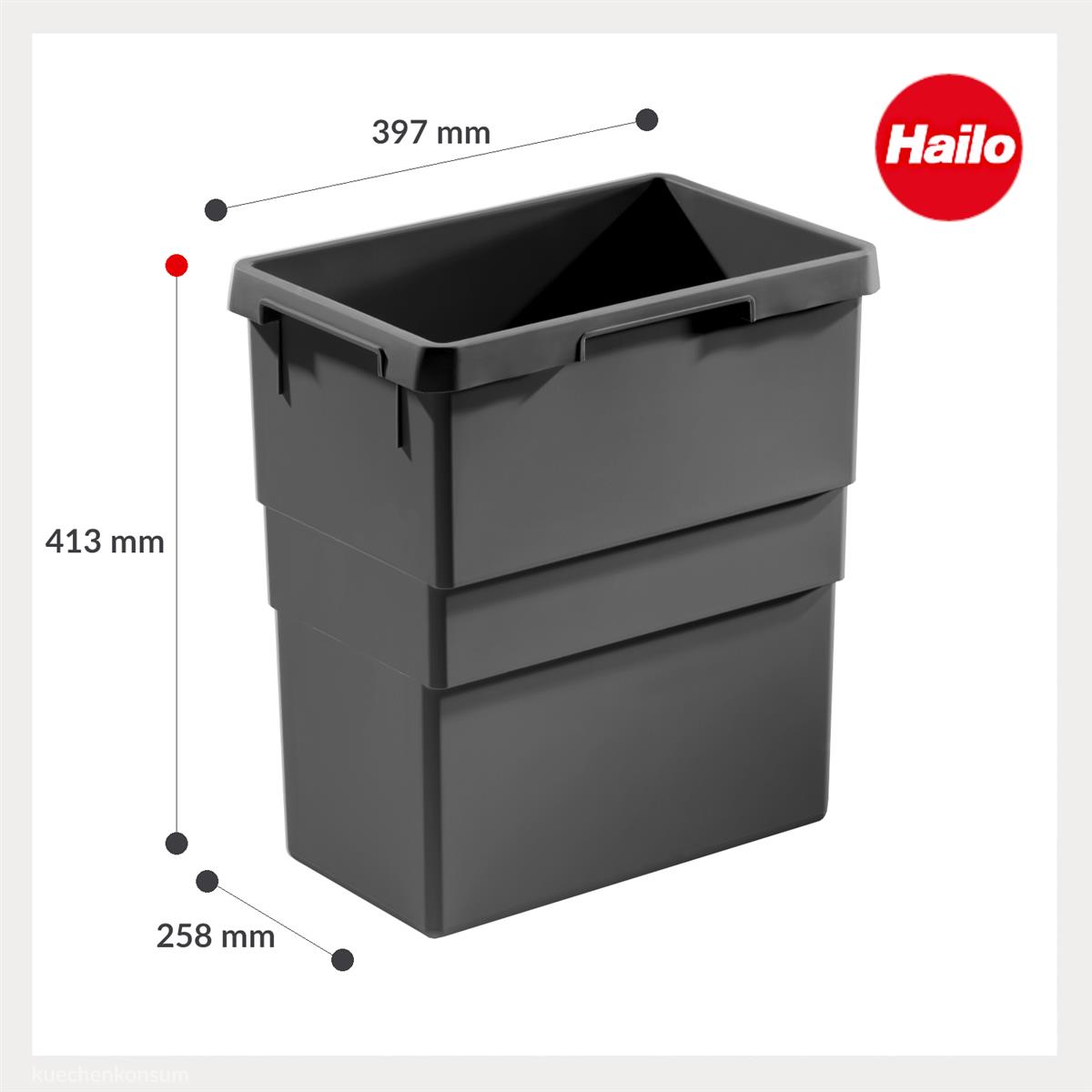 Hailo Inneneimer 1137679 dunkelgrau 30 Liter 397 x 258 x 413 mm