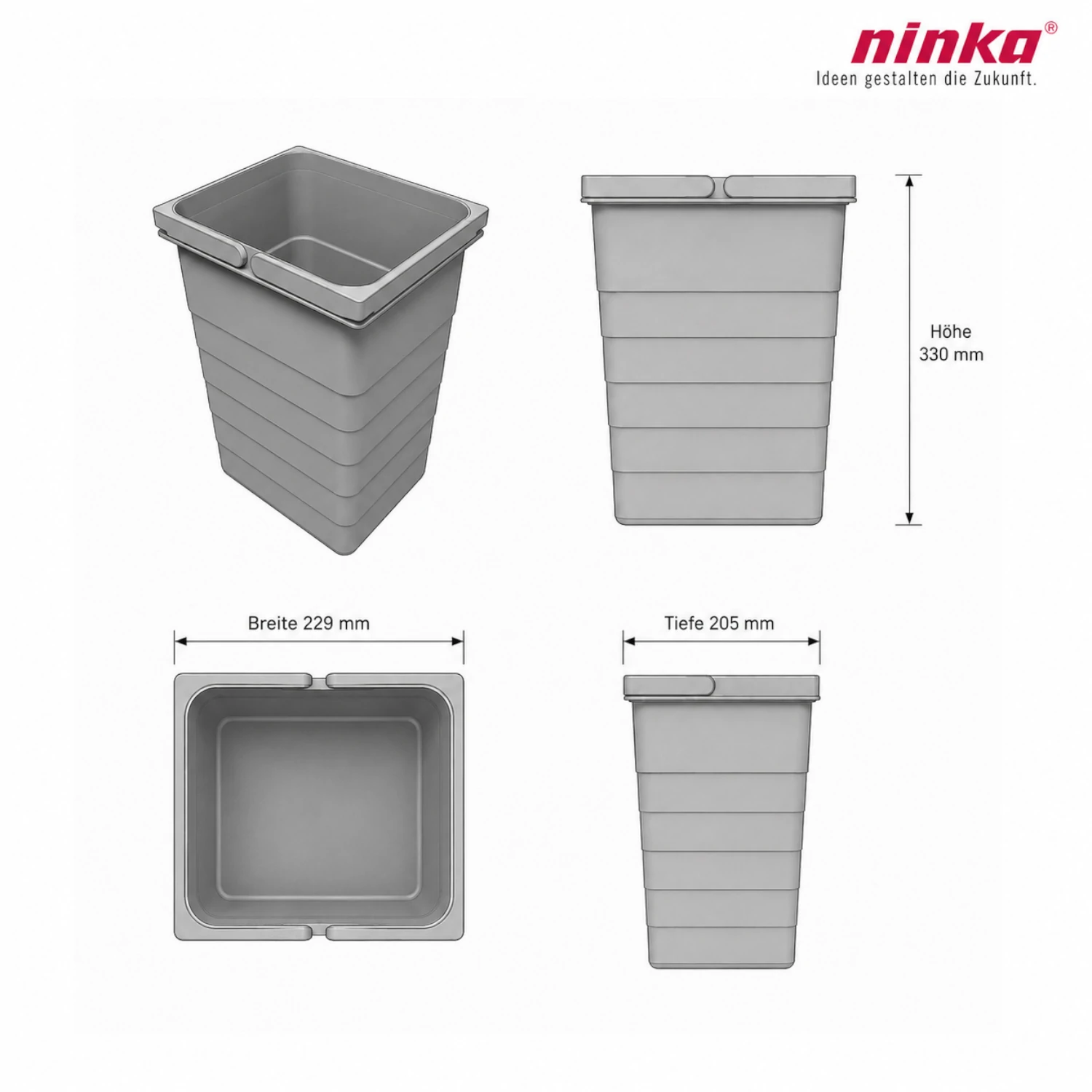 ninka Inneneimer-Set 5077.91 eins2vier hellgrau 2x 11,5 + 25 Liter 330 mm Höhe
