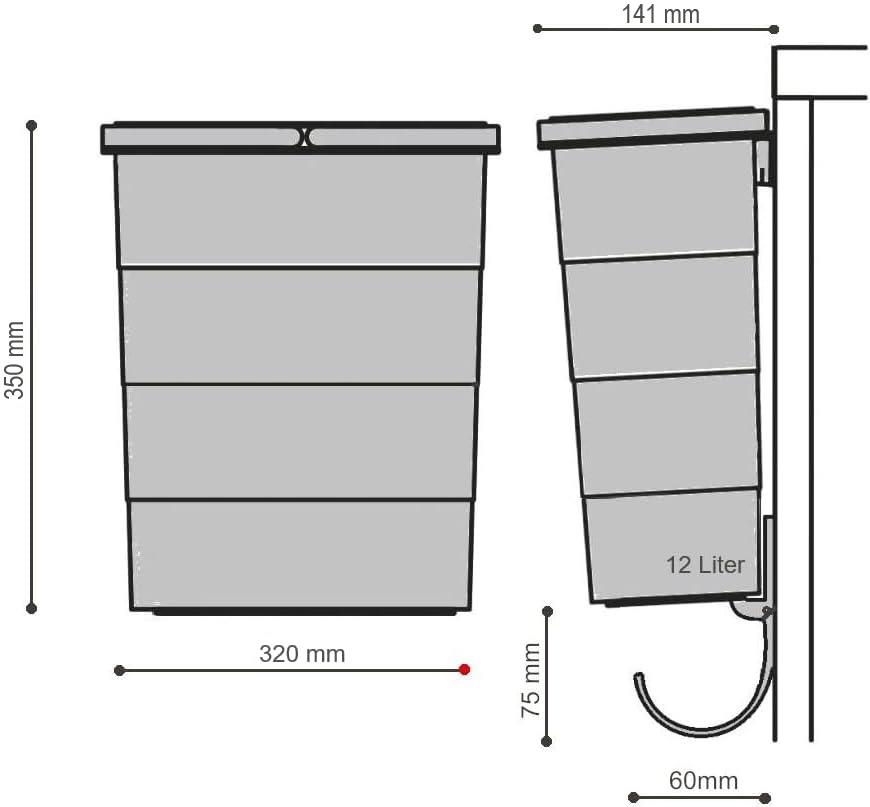 Hailo Inneneimer 1122455 ReadyBin 12 L 320 x 141 x 350 mm incl. Wandhalter hellgrau