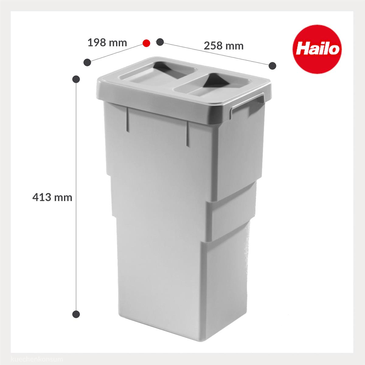 Hailo Inneneimer 1107229 mit Deckel hellgrau 13 L 258 x 198 x 413 mm