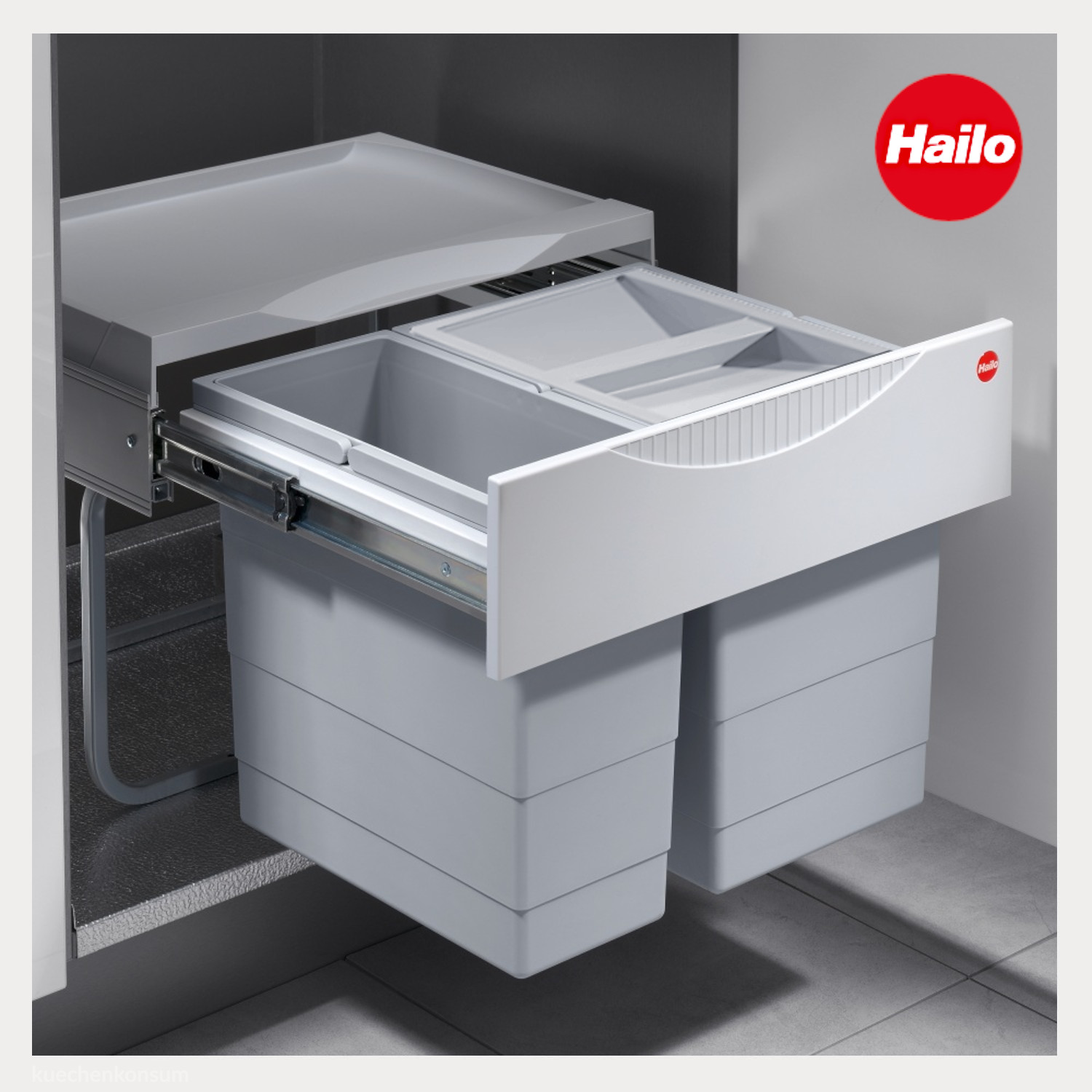 Hailo Abfallsammler 3644703 Raumspar-Tandem-S 18 + 12 Liter mit Biodeckel Hellgrau
