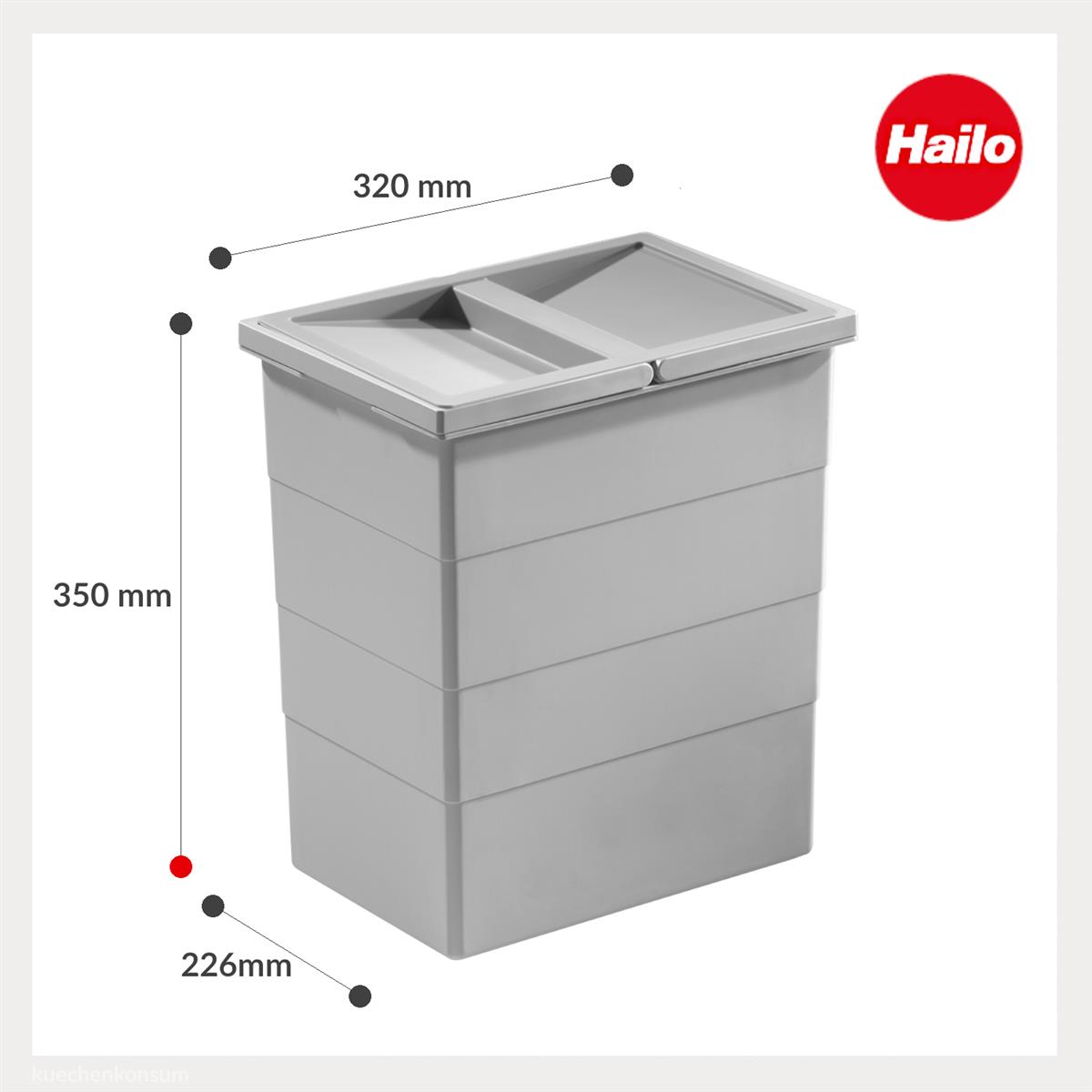 Hailo Inneneimer 1076119 mit Deckel 20 L 320x226x350 mm 2 Henkel