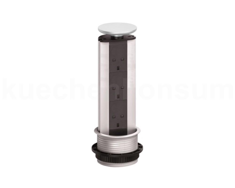 Schulte EVOline Port 00.118 versenkbare Steckdose 3fach Silber GB Norm