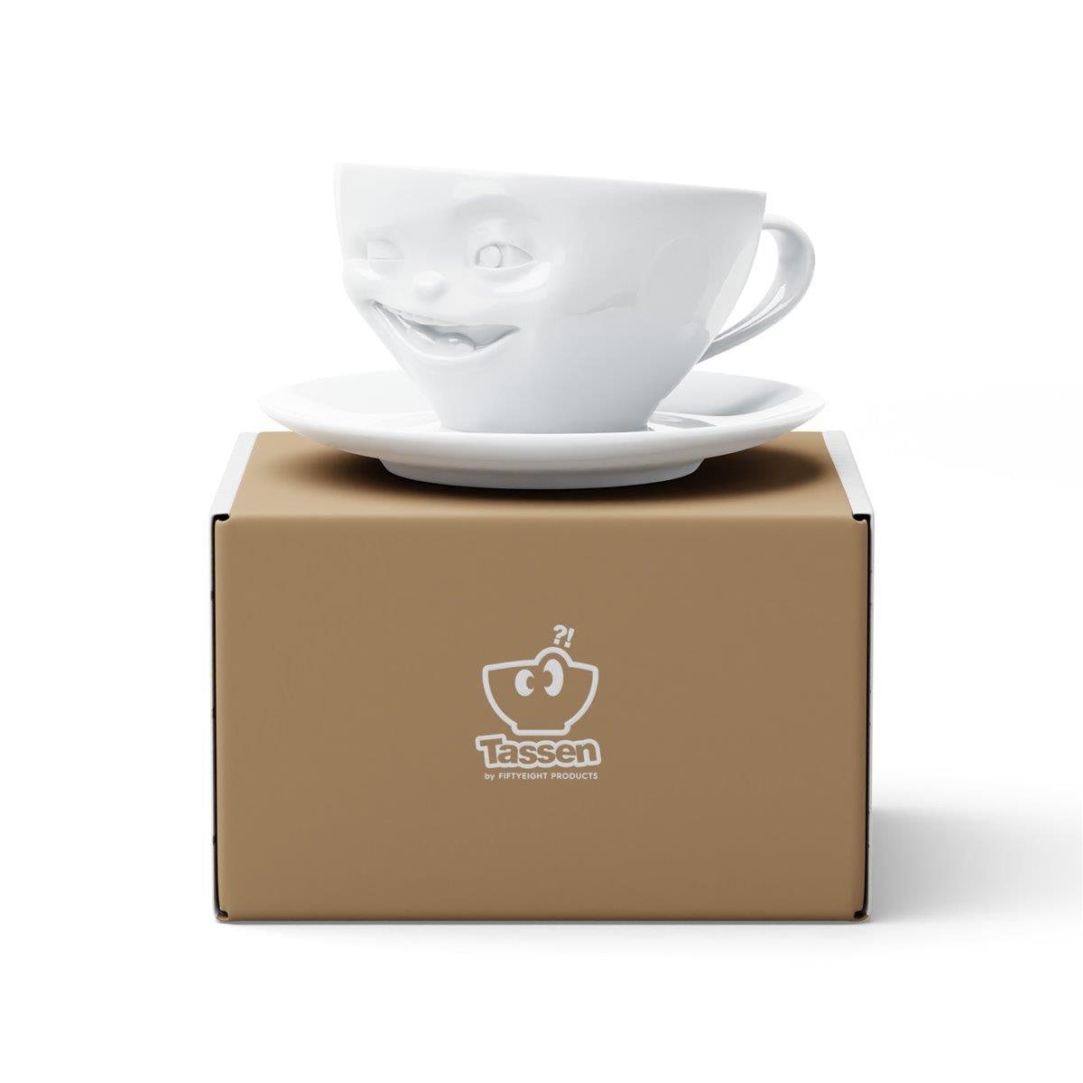 TV Tasse Kaffeetasse 48 Zwinkernd mit Untertasse weiß