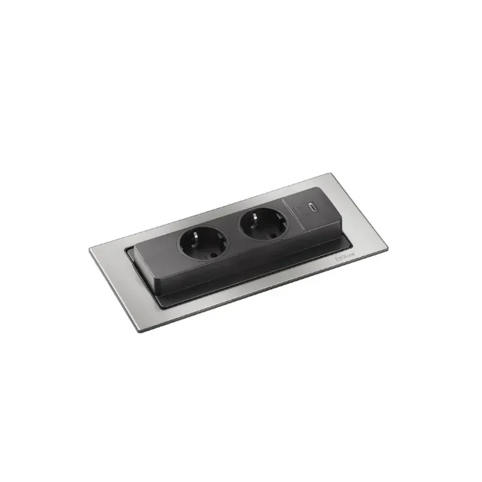 Schulte EVOline BackFlip 10.146 USB-C Charger + Einbausteckdose 2 fach Edelstahl gebürstet