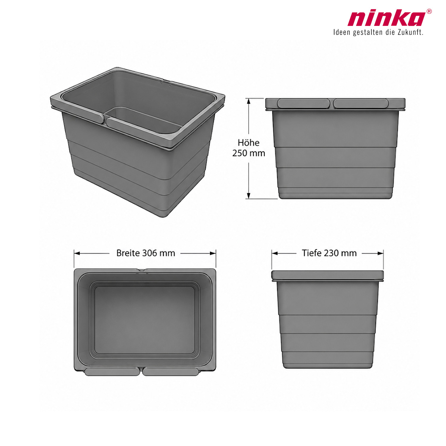 ninka Inneneimer 5078.21 eins2vier dunkelgrau 15 Liter 306 x 230 x 250 mm