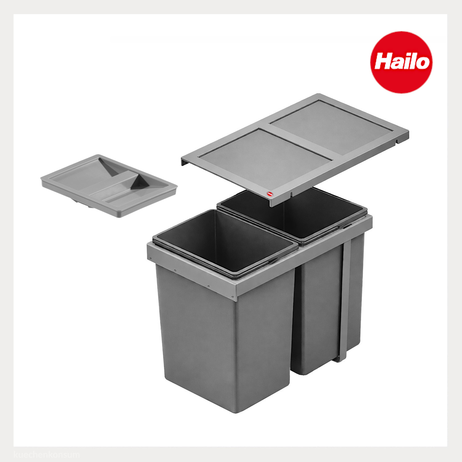 Hailo Abfallsammler 3669002 AS Tandem 2x 15 L mit Biodeckel dunkelgrau