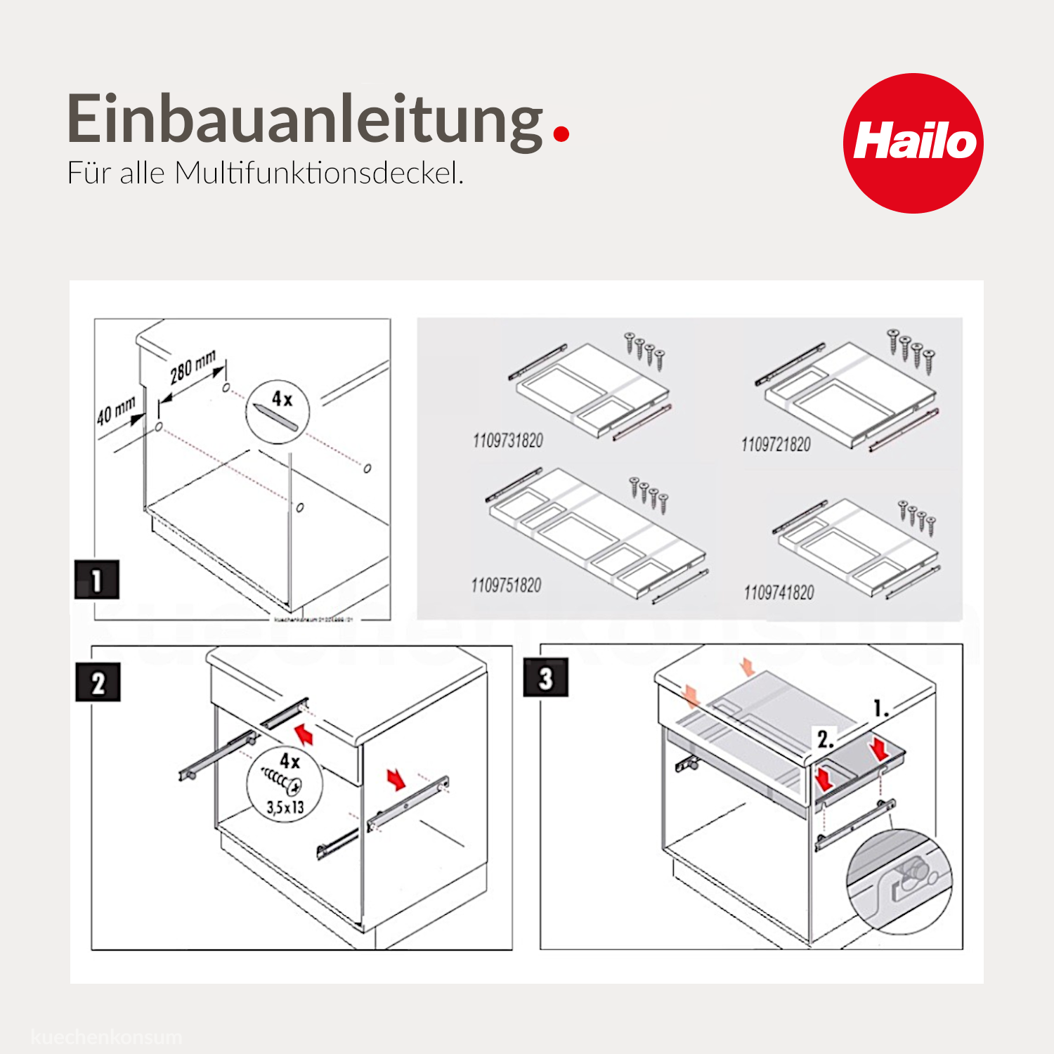 Hailo Multideckel 1109739 Tablarboden für 50 cm Schrank hellgrau
