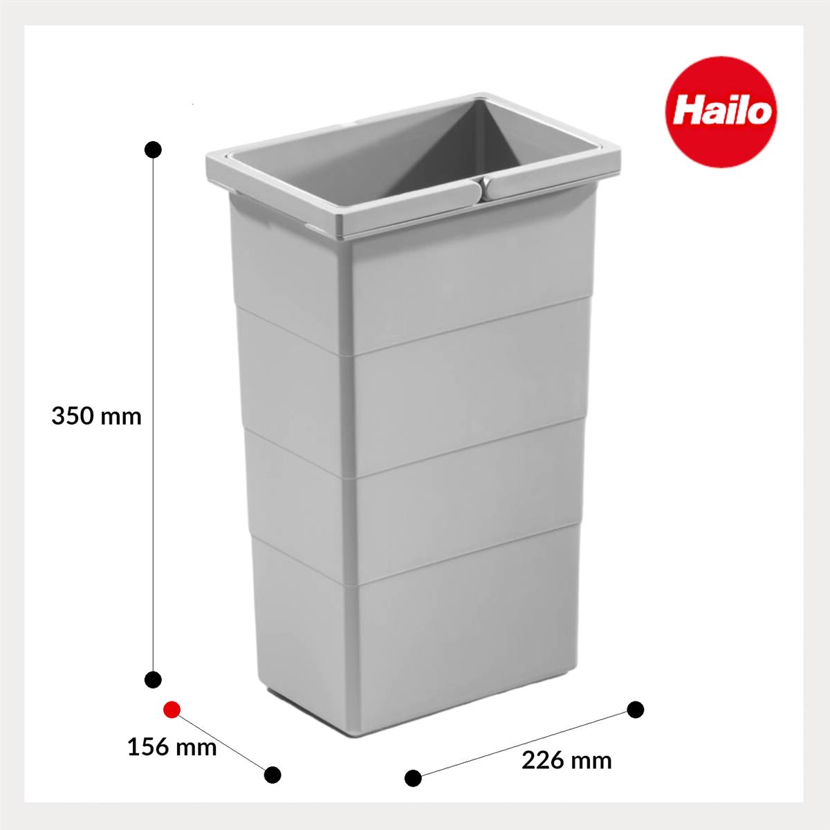 Hailo Inneneimer 1075969 hellgrau 10 Liter 226 x 156 x 350 mm 2 Henkel