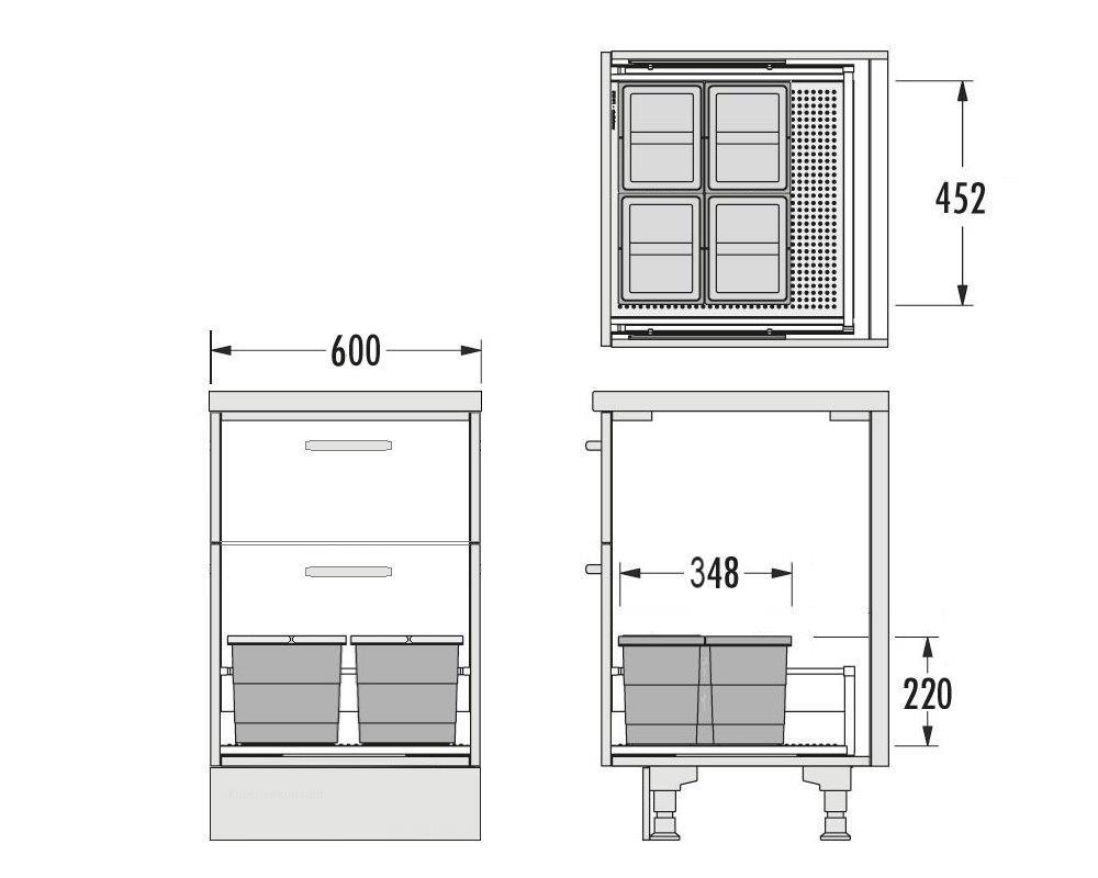 Hailo Abfallsammler 3301623 Allegro 220 Einsatz 4x 6.5 L Dunkelgrau