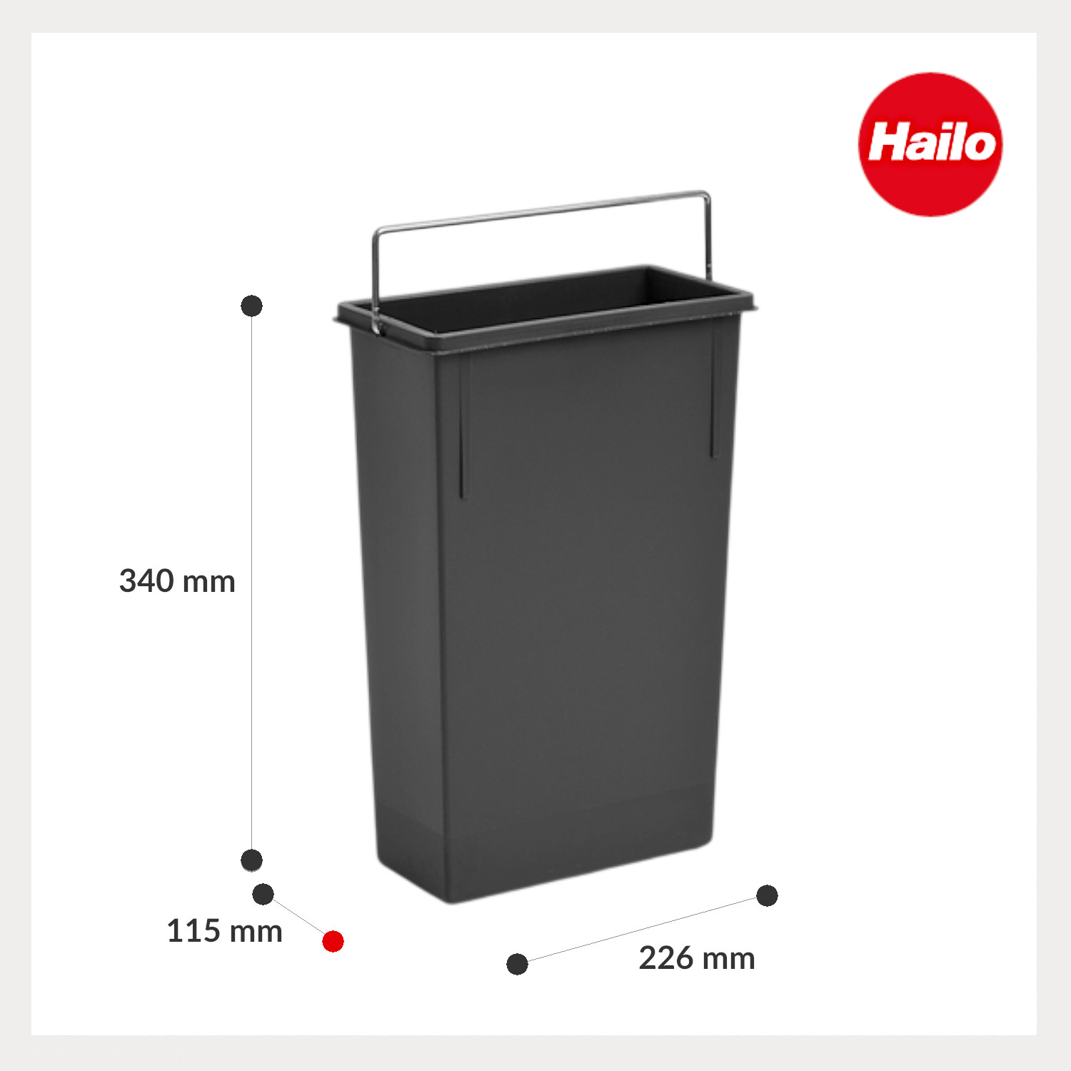 Hailo Inneneimer 1220179 dunkelgrau 7 L 226 x 115 x 340 mm mit Henkel