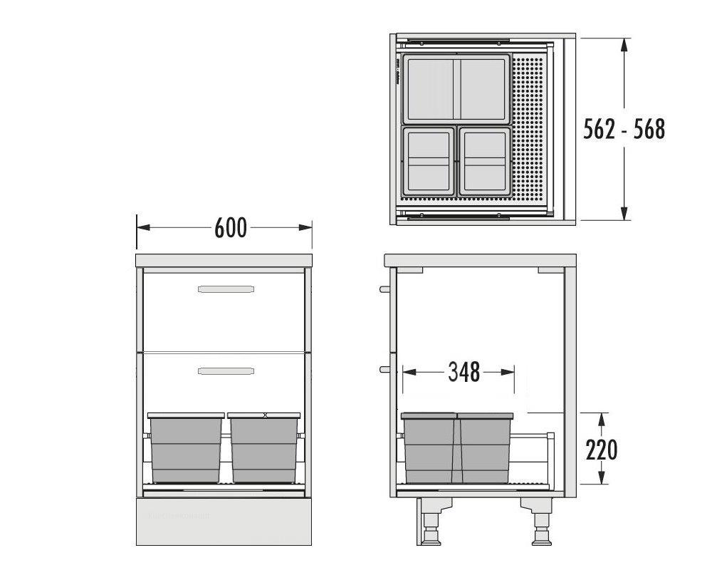 Hailo Abfallsammler 3201624 Allegro 220 Einsatz 2x 6.5 + 14 L Hellgrau