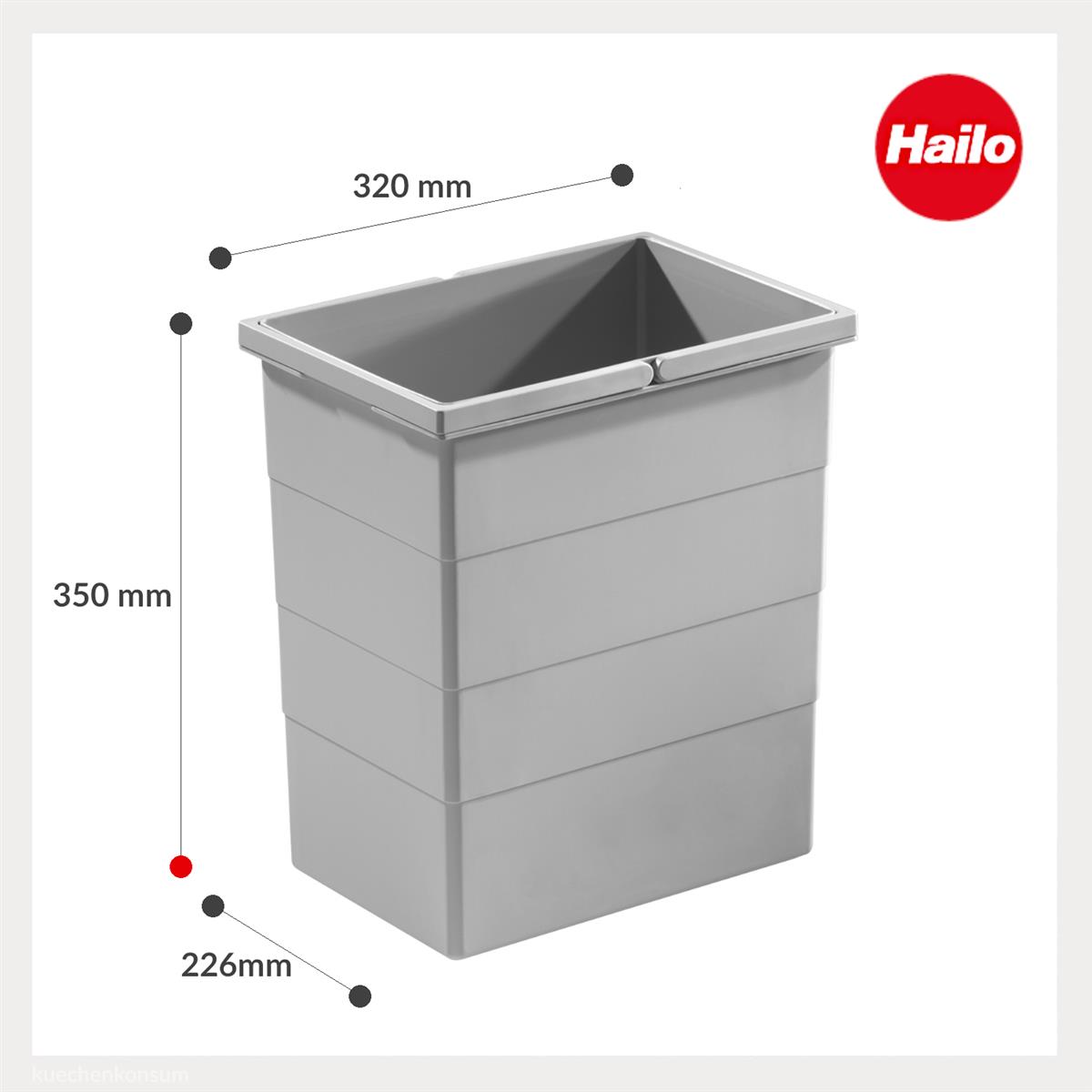 Hailo Inneneimer 1076119 hellgrau 20 Liter 320 x 226 x 350 mm 2 Henkel