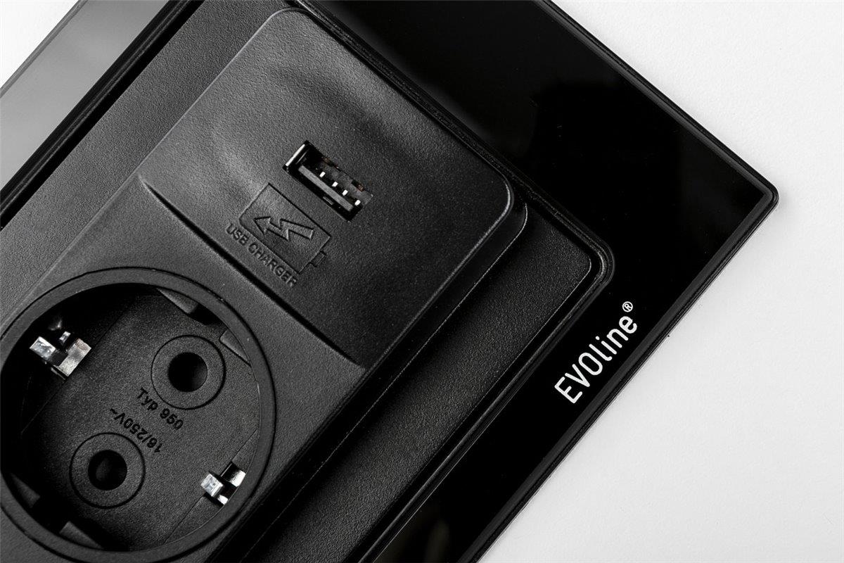 Schulte EVOline BackFlip 10.147 USB-C Charger + Einbausteckdose 2 fach matt schwarz lackiert