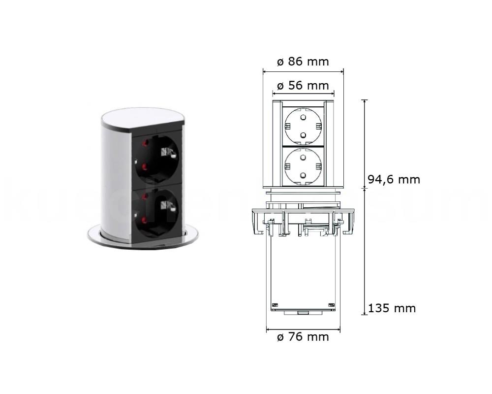 Bachmann Elevator 928.002 Steckdose 2fach versenkbar edelstahlfarbig