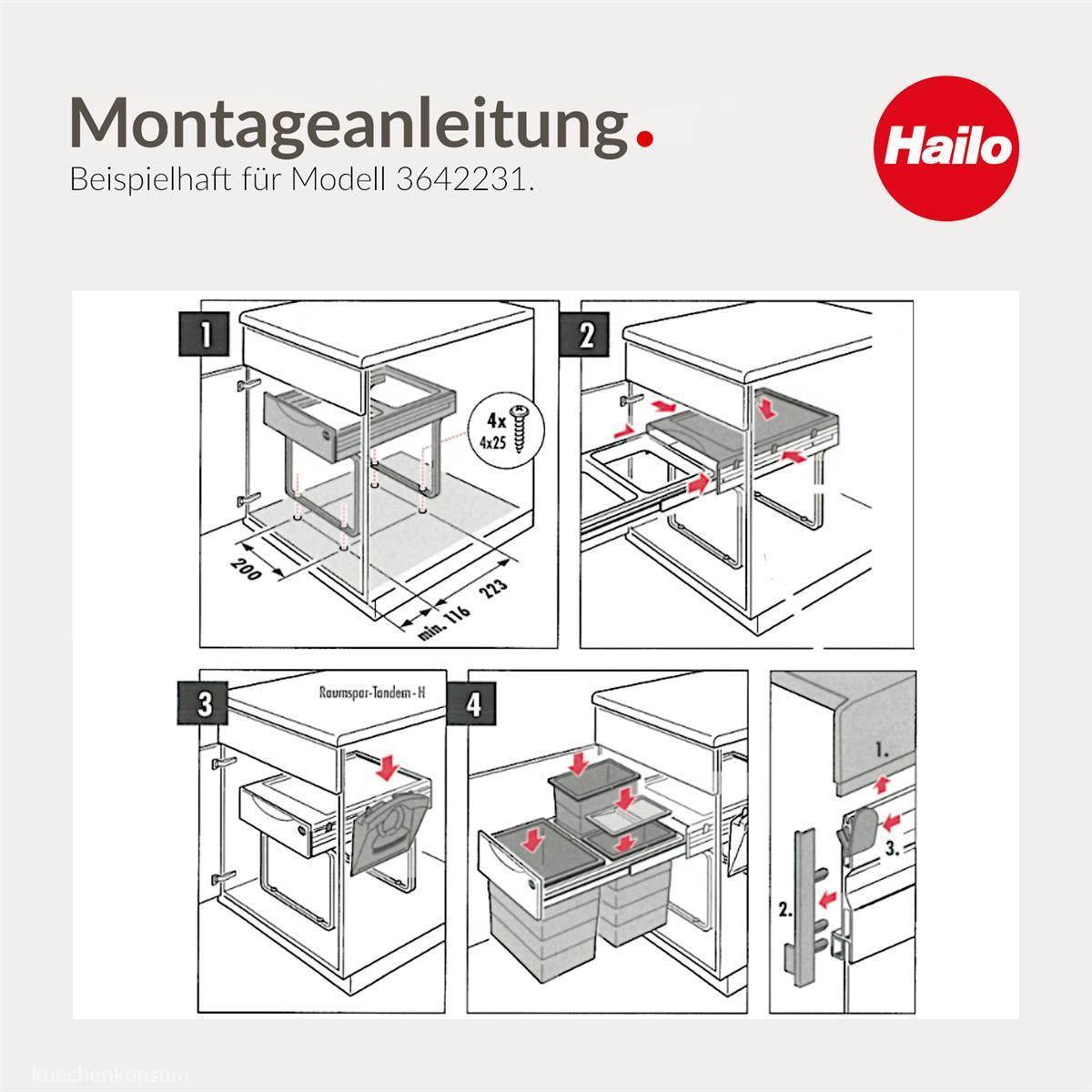 Hailo Abfallsammler 3641222 TR Swing Raumspar-Tandem-H  2x 20 Liter mit Deckel